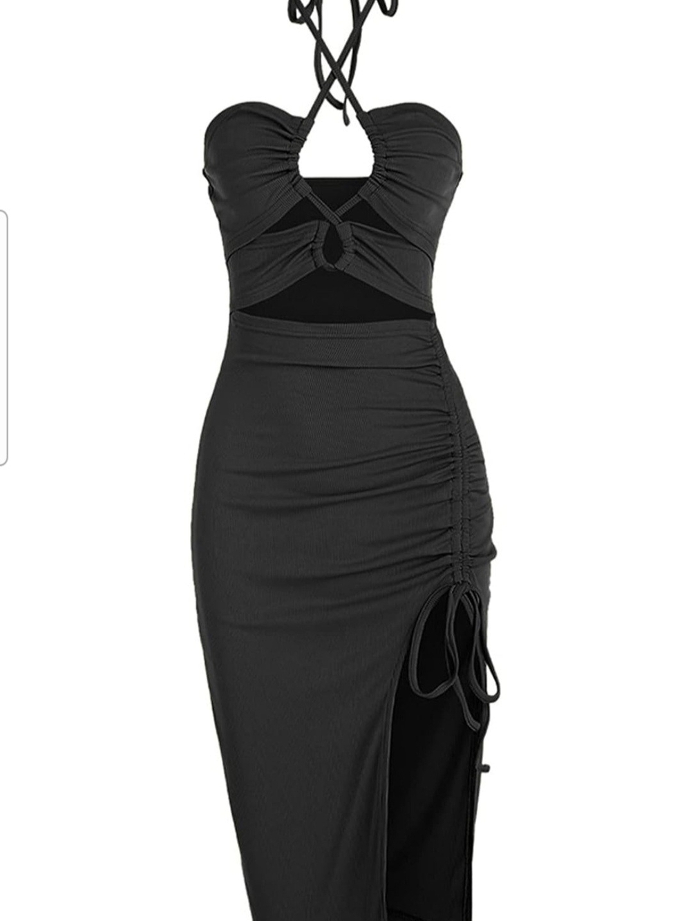 Zaful Black Halter Cutout Ruched Midi Dress